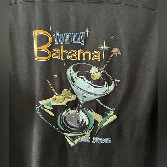 Tommy Bahama Bar None Black Silk Embroidered Button Front Shirt Large - Picture 4 of 8